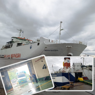 proses muat cargo kapal ferry Swarna Bahtera di Pelabuhan Semayang Balikpapan tujuan Makassar