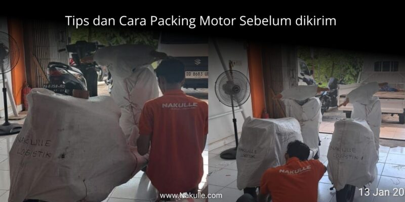 Cara packing motor sebelum dikirim dari Balikpapan ke Makassar menggunakan bubble pack. plastik wrapping dan karung