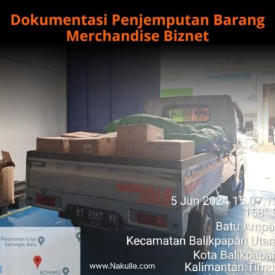 Dokumentasi penjemputan barang merchandise Biznet di Balikpapan oleh tim ekspedisi Nakulle Logistik